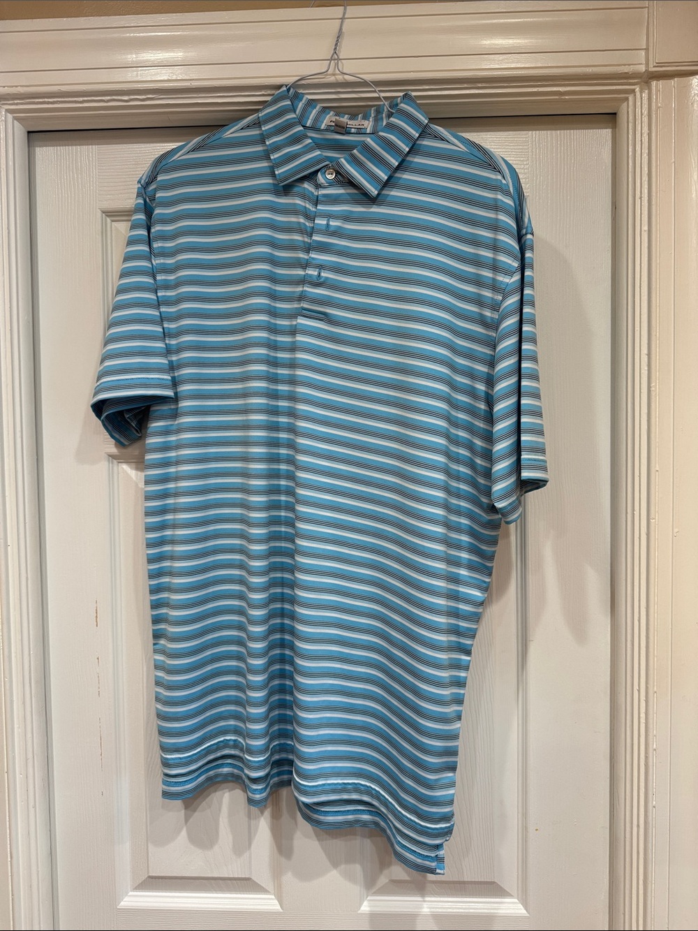 Peter Millar Teal and White Stripe Polo